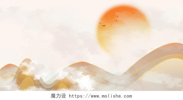 中国风古风水墨古风原创插画素材背景展板背景